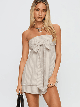 Jetsetter Strapless Playsuit Beige Stripe