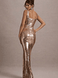 High Life | Rose Gold Sequin Square Neck Split Front Maxi Dress - thumbnail 2