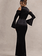 Heartthrob | Black Satin Draped Bardot Maxi Dress - thumbnail 2