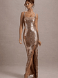 High Life | Rose Gold Sequin Square Neck Split Front Maxi Dress - thumbnail 5