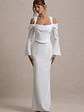 Heartthrob | Ivory Satin Draped Bardot Maxi Dress - thumbnail 1