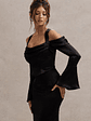 Heartthrob | Black Satin Draped Bardot Maxi Dress - thumbnail 3