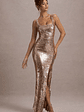 High Life | Rose Gold Sequin Square Neck Split Front Maxi Dress - thumbnail 6