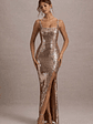 High Life | Rose Gold Sequin Square Neck Split Front Maxi Dress - thumbnail 7