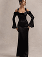 Heartthrob | Black Satin Draped Bardot Maxi Dress - thumbnail 5