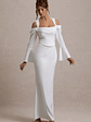 Heartthrob | Ivory Satin Draped Bardot Maxi Dress - thumbnail 4