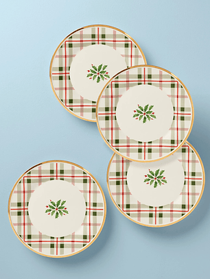 Holiday Plaid Accent Plates, Set of 4