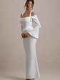 Heartthrob | Ivory Satin Draped Bardot Maxi Dress - thumbnail 5