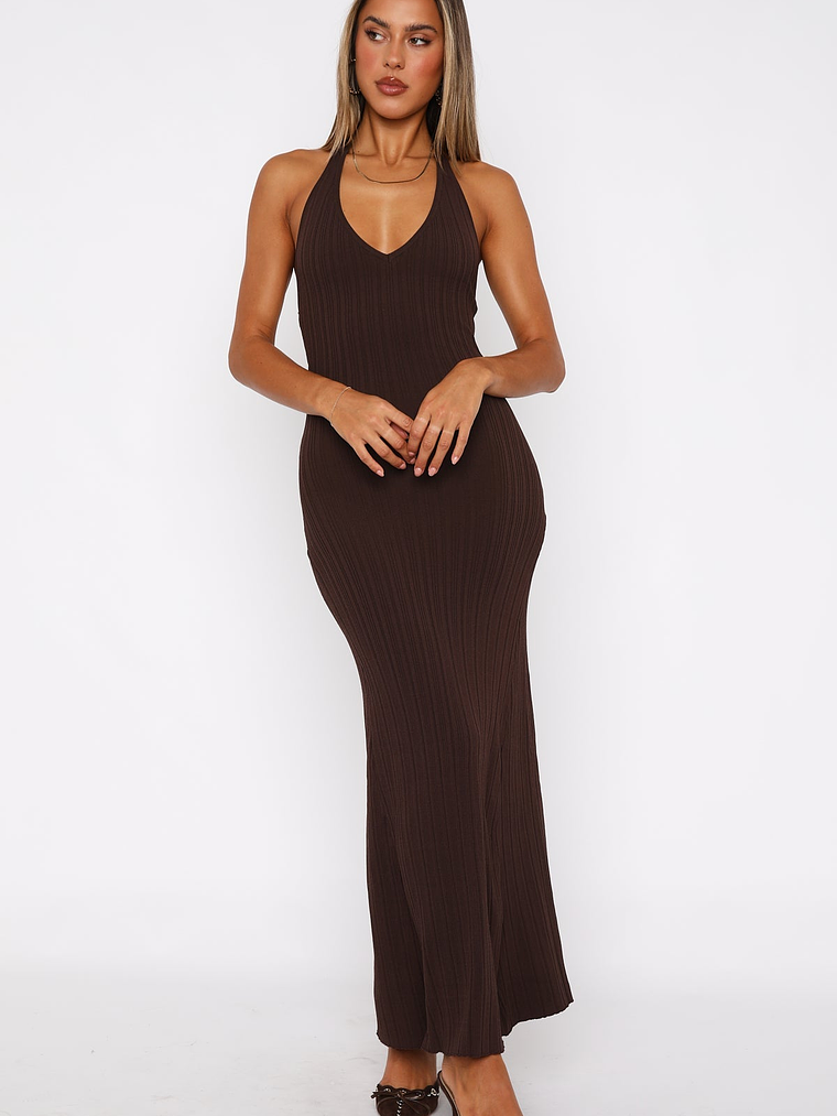 It's Only Fair Halter Maxi Dress Chocolate 2