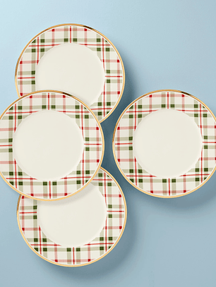 Holiday Plaid Dinner Plates, Set of 4