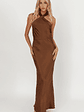Italia Azure Crossover Halterneck Maxi Dress Chocolate - thumbnail 1