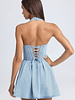 Halterneck Corset Micro Mini Dress in Light Blue Stonewash - thumbnail 2