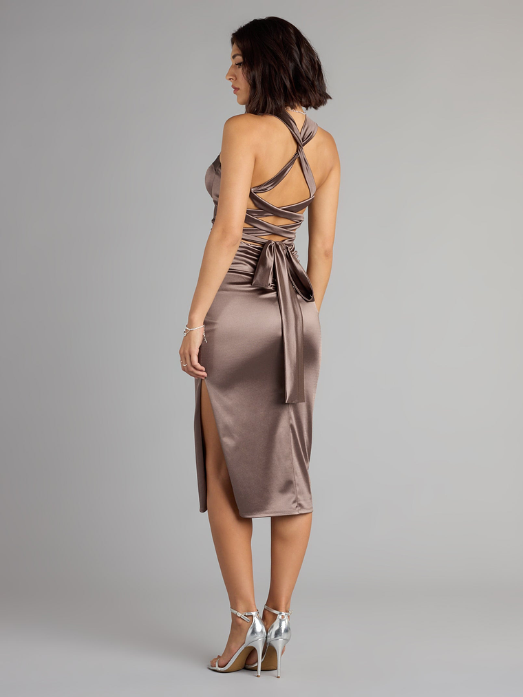 Jane Satin Lace-Up Midi Formal Dress 2