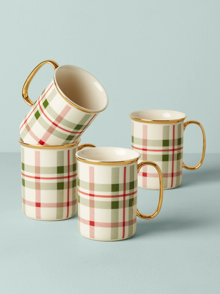 Holiday Plaid Mugs, Set of 4 1