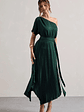 India | Bottle Green Satin Asymmetric Plisse Maxi Dress - thumbnail 1