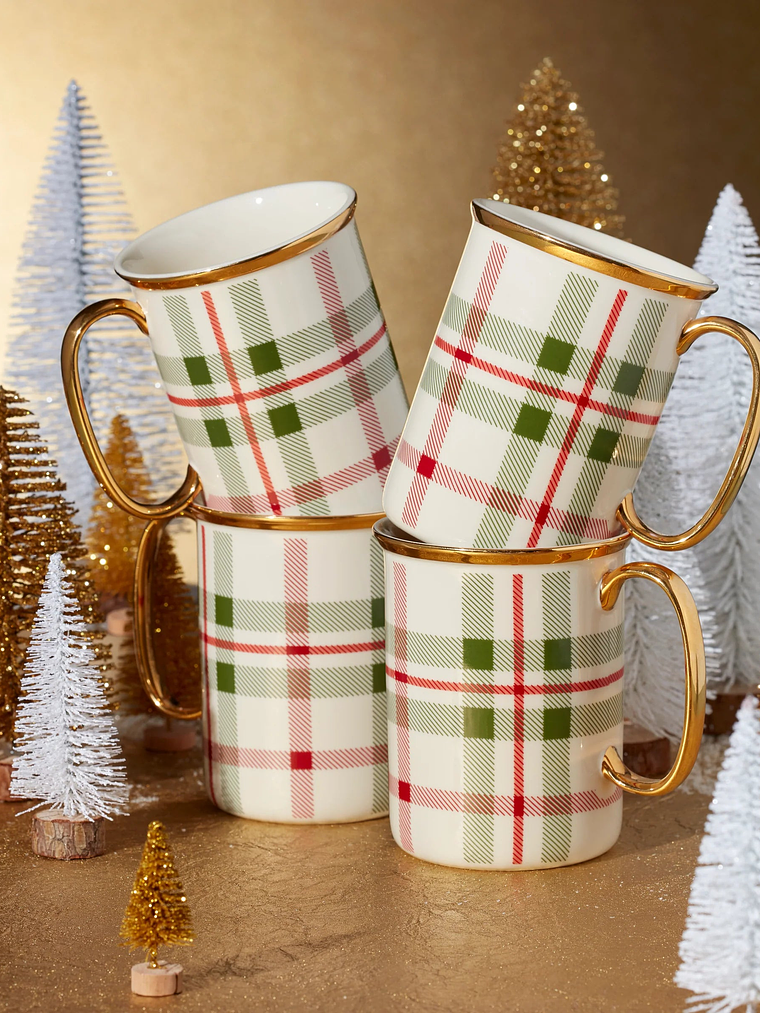 Holiday Plaid Mugs, Set of 4 2