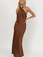 Italia Azure Crossover Halterneck Maxi Dress Chocolate - thumbnail 4