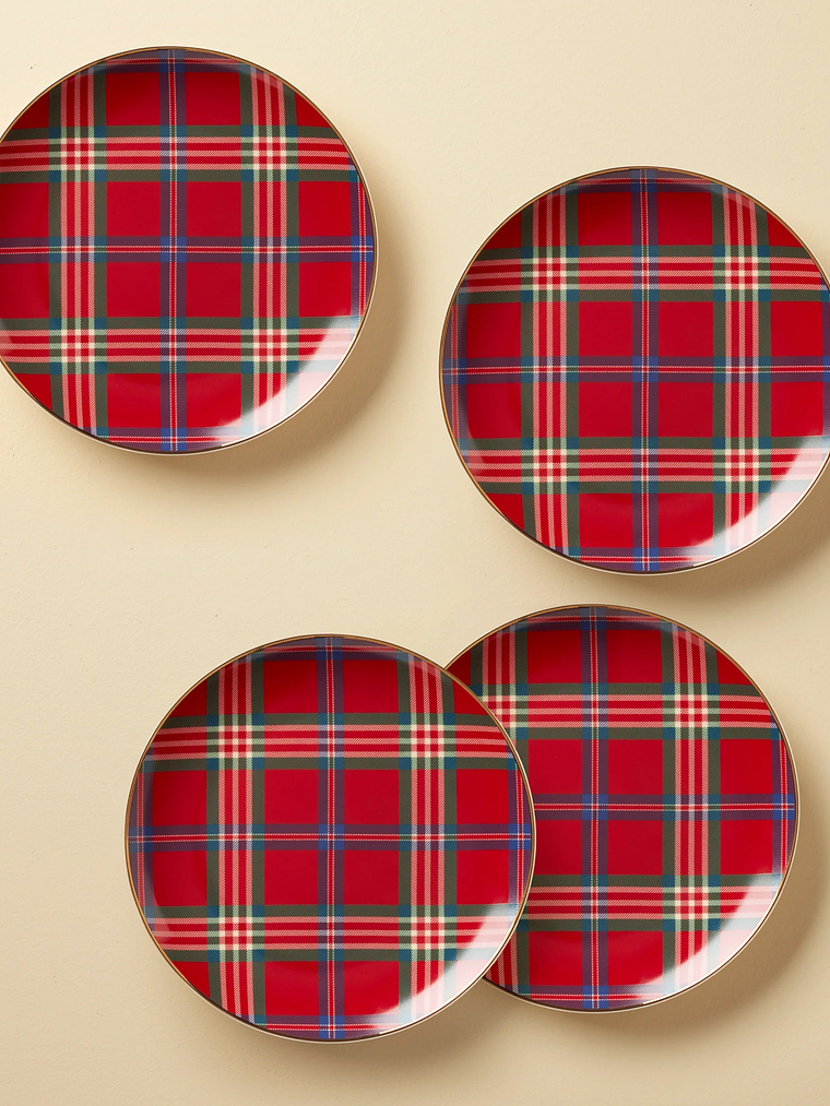 Holiday Red Tartan Accent Plates, Set of 4 1