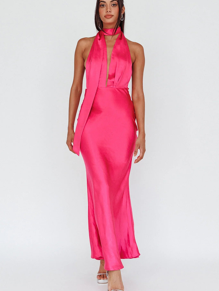 Italia Azure Halterneck Maxi Dress Hot Pink 1