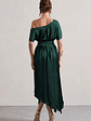 India | Bottle Green Satin Asymmetric Plisse Maxi Dress - thumbnail 2