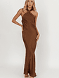 Italia Azure Crossover Halterneck Maxi Dress Chocolate - thumbnail 5