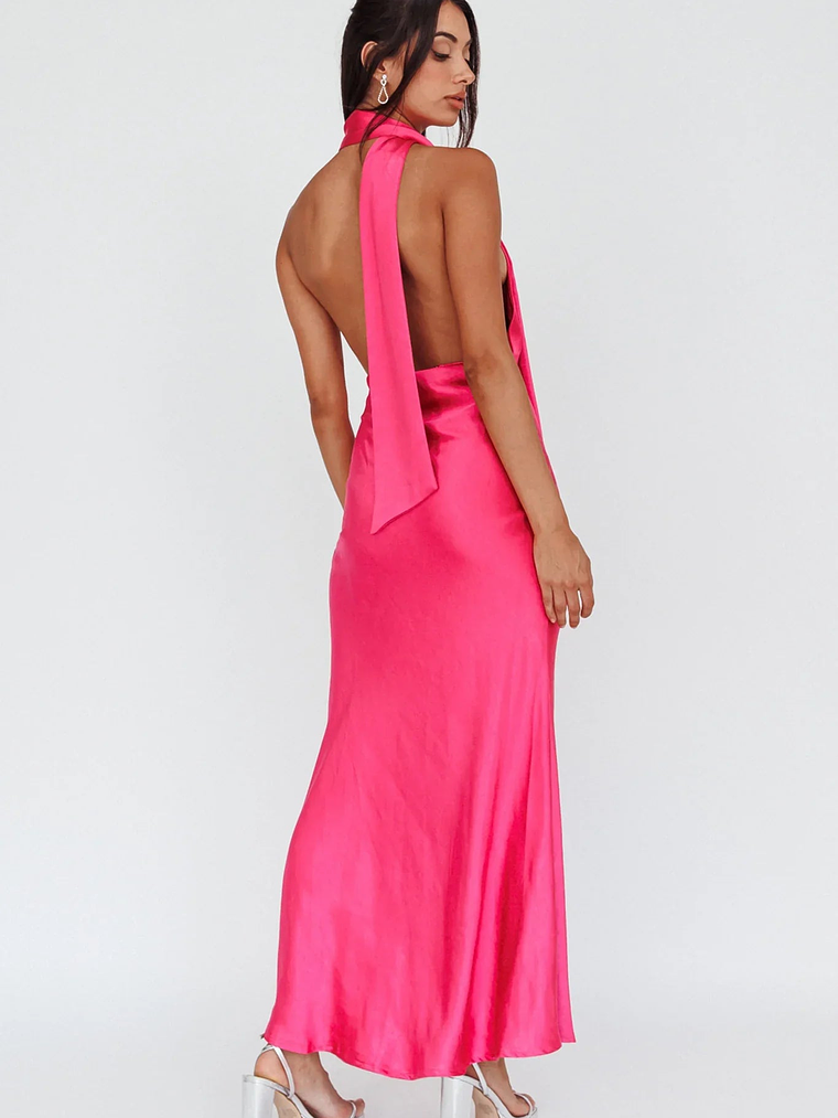 Italia Azure Halterneck Maxi Dress Hot Pink 2