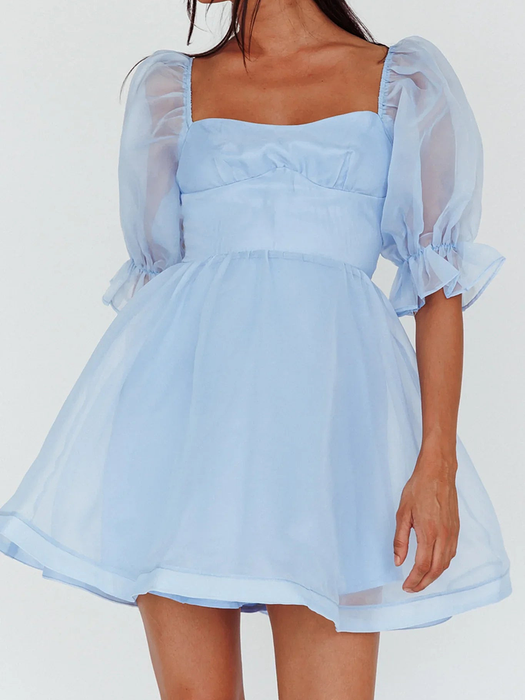 I've Got Sunshine Puff Sleeve Mini Dress Sky Blue 5
