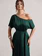 India | Bottle Green Satin Asymmetric Plisse Maxi Dress - thumbnail 3