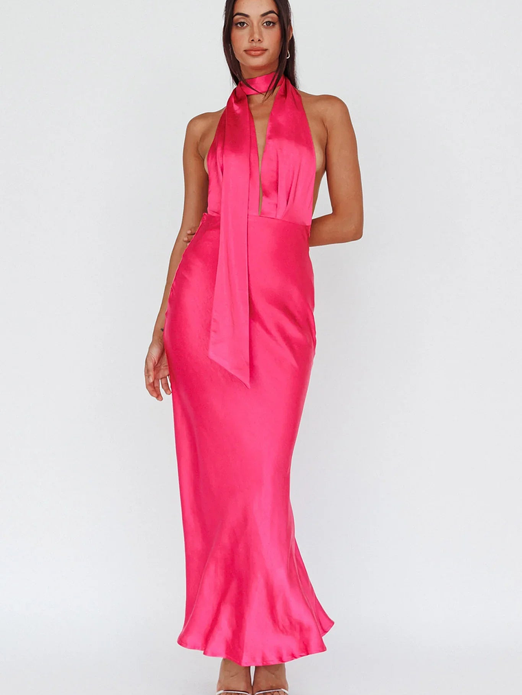Italia Azure Halterneck Maxi Dress Hot Pink 3