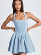 Halterneck Corset Micro Mini Dress in Light Blue Stonewash - thumbnail 6