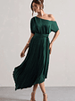 India | Bottle Green Satin Asymmetric Plisse Maxi Dress - thumbnail 4