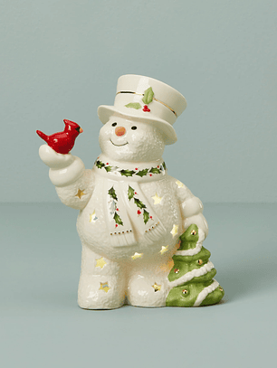 Happy Holly Days Snowman & Cardinal Lit Figurine