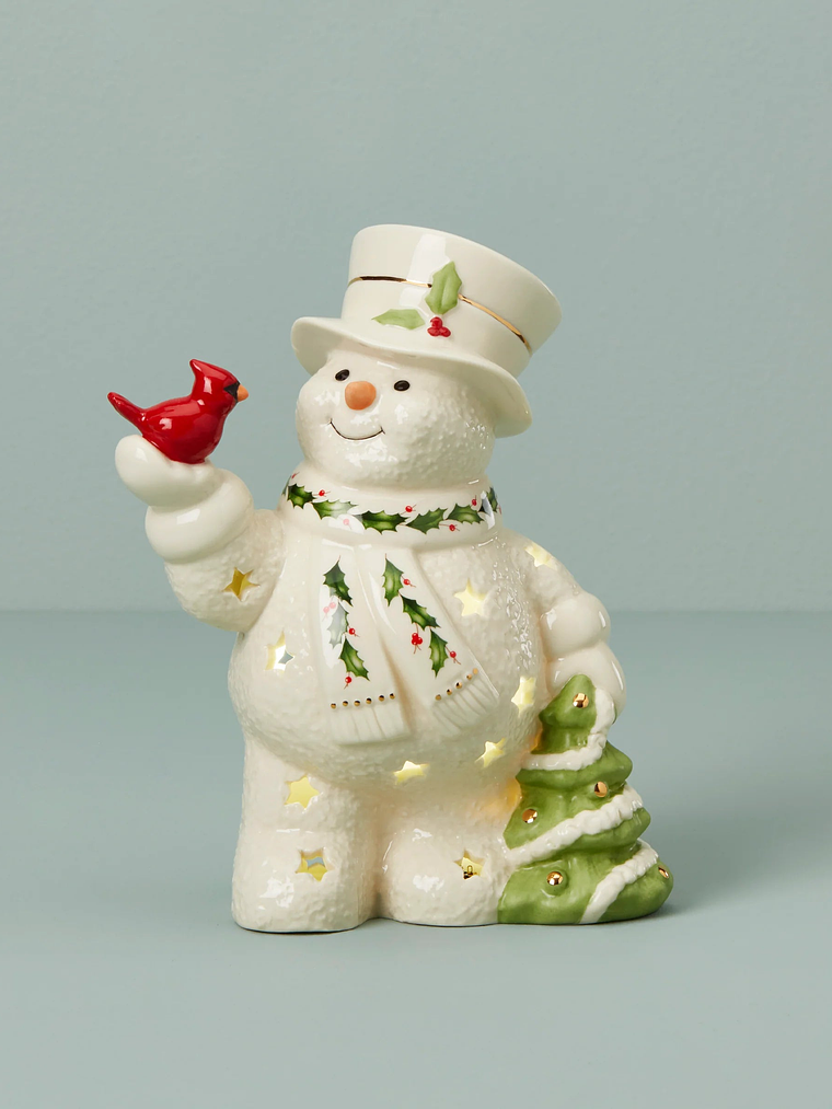Happy Holly Days Snowman & Cardinal Lit Figurine 1