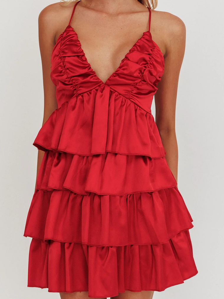 Heavenly Bliss Ruffle Mini Dress Red 4