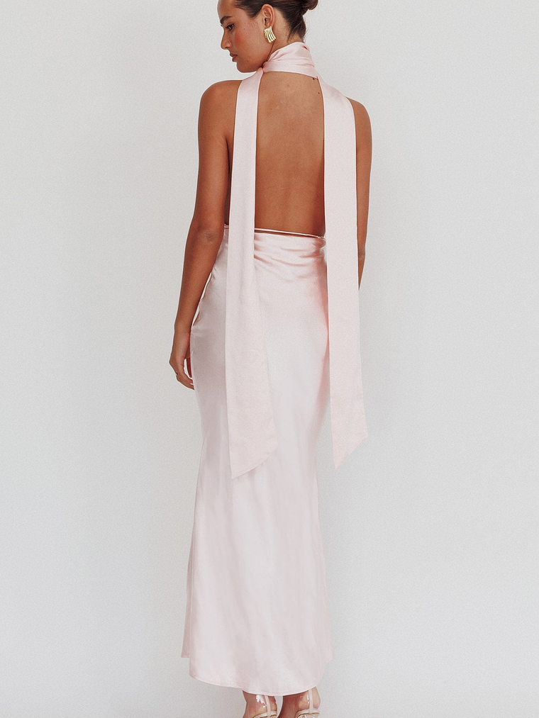 Italia Azure Halterneck Rose Dress Blush 2