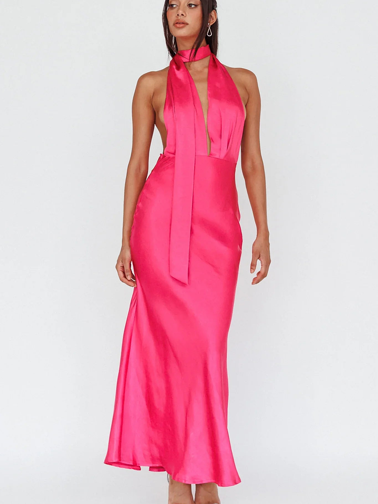 Italia Azure Halterneck Maxi Dress Hot Pink 5