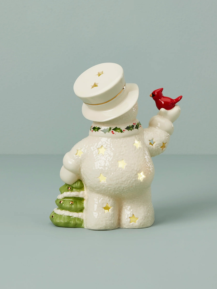 Happy Holly Days Snowman & Cardinal Lit Figurine 2