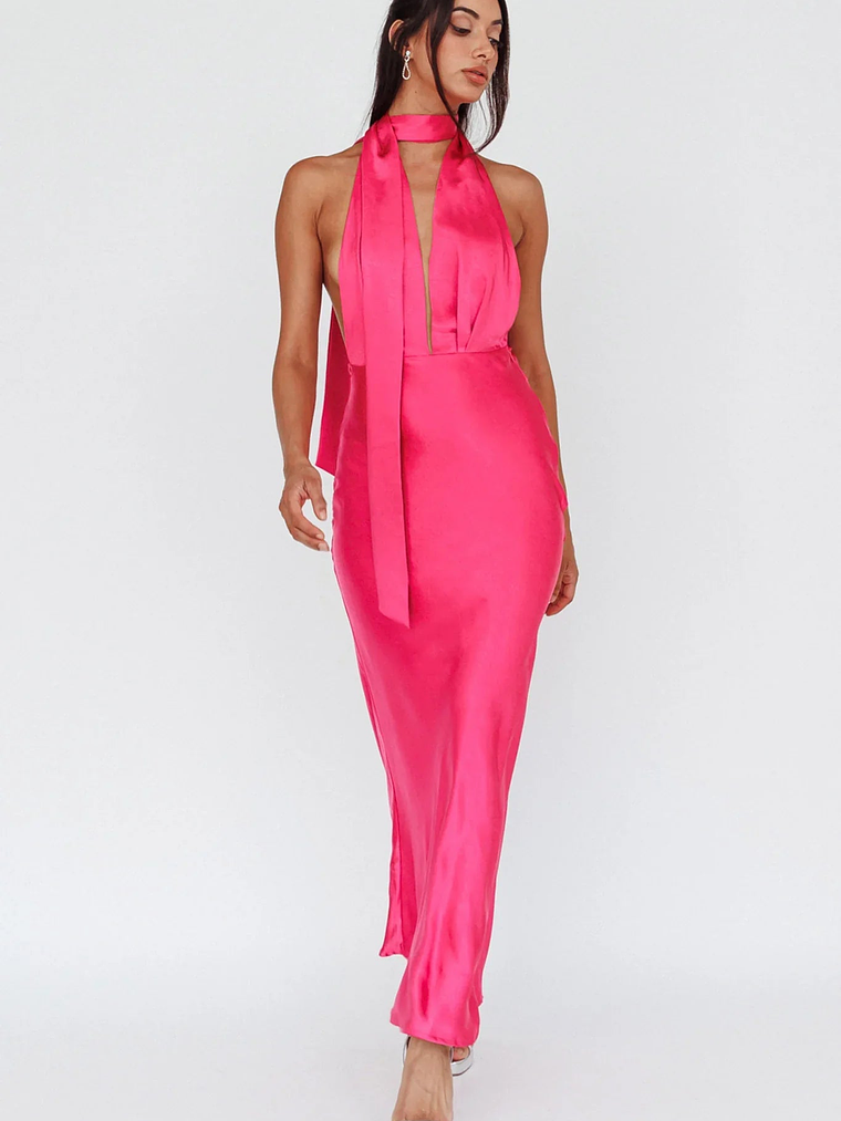 Italia Azure Halterneck Maxi Dress Hot Pink 7