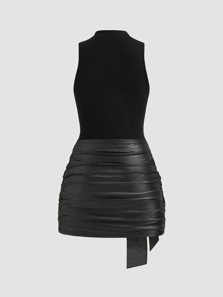 High Neck Ruched Knotted Mini Dress 2