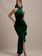 Janiya | Green Velvet High-Neck Ruffled Split Maxi Dress - thumbnail 1