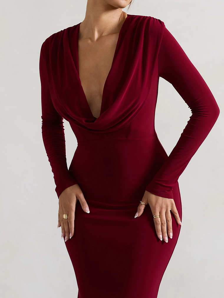 Heavy Heart | Berry Cowl-Neck Long-Sleeve Maxi Dress 3