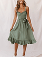 Honey Shirred Frill Midi Dress Olive - thumbnail 1