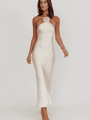 High Roller Flower Decoration Halter Dress Champagne