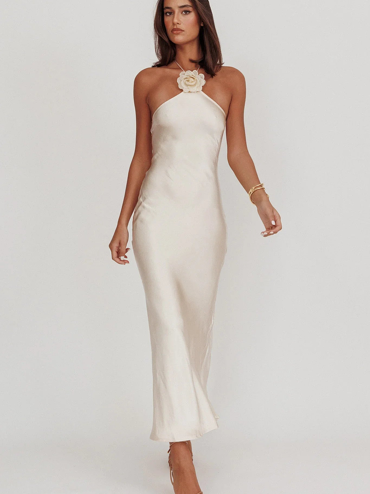 High Roller Flower Decoration Halter Dress Champagne 1