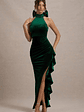 Janiya | Green Velvet High-Neck Ruffled Split Maxi Dress - thumbnail 4