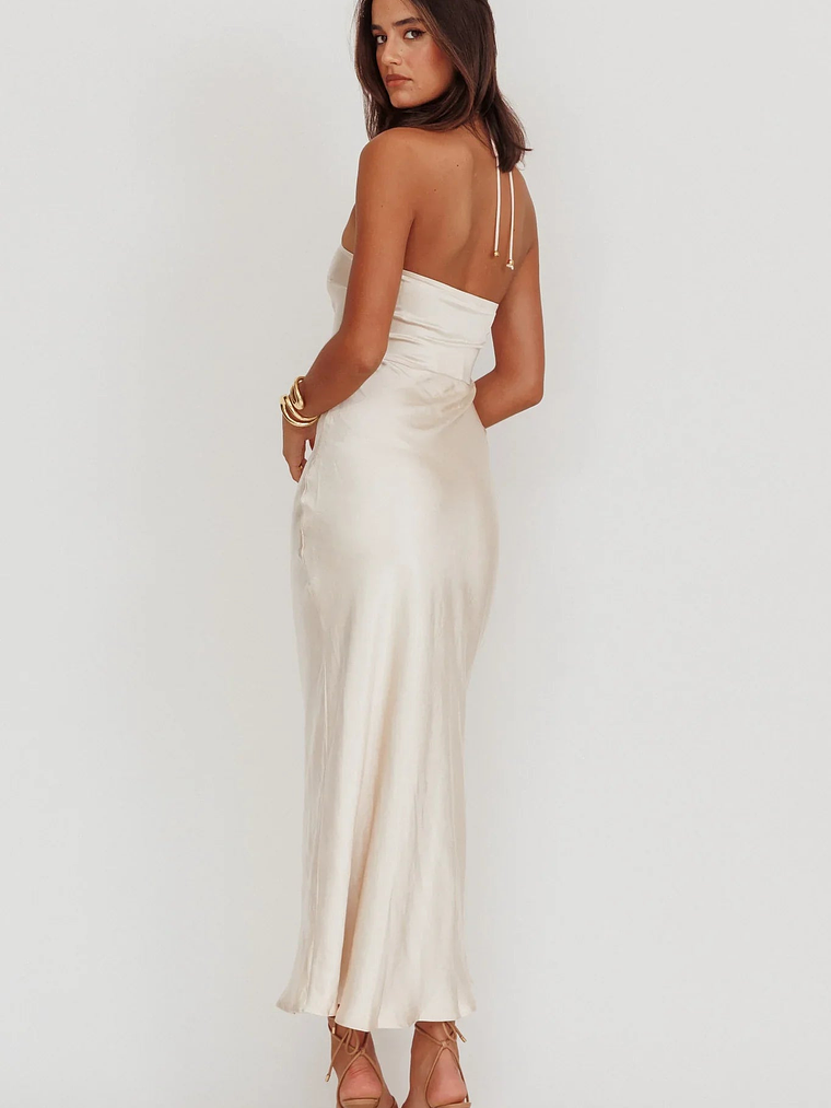 High Roller Flower Decoration Halter Dress Champagne 2