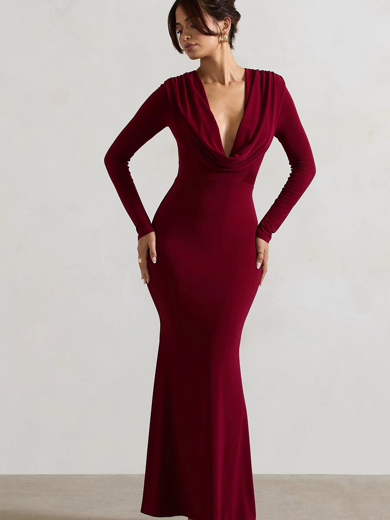 Heavy Heart | Berry Cowl-Neck Long-Sleeve Maxi Dress 5