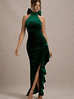 Janiya | Green Velvet High-Neck Ruffled Split Maxi Dress - thumbnail 5