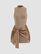 High Neck Ruched Knotted Mini Dress - thumbnail 11