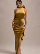 Janiya | Mustard Velvet High-Neck Ruffled Split Maxi Dress - thumbnail 5